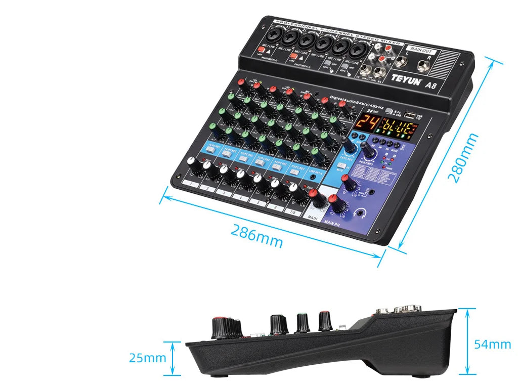 TEYUN 8-channel Professional Portable Mixer Sound