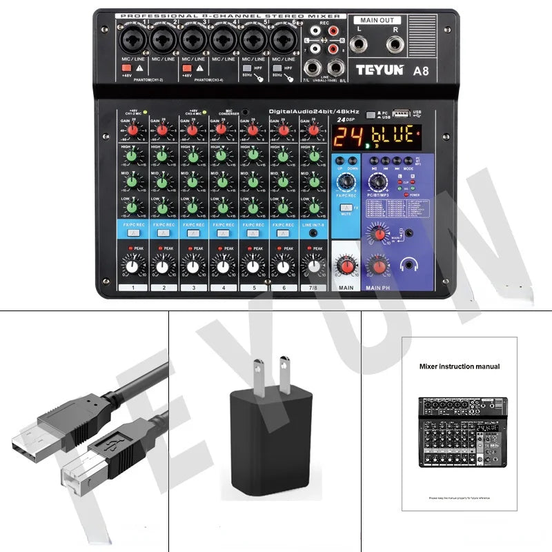 TEYUN 8-channel Professional Portable Mixer Sound