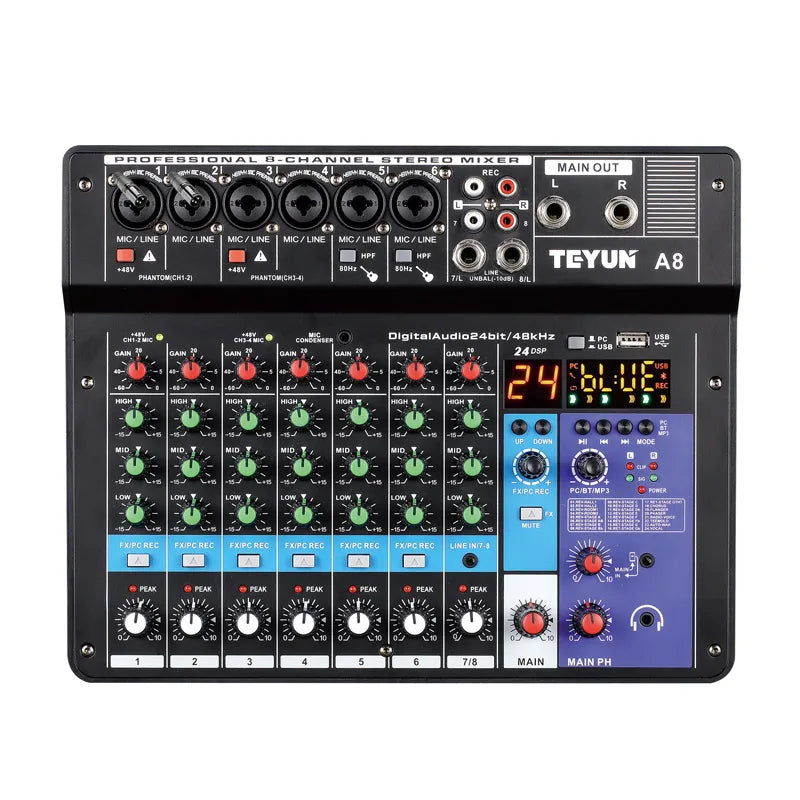 TEYUN 8-channel Professional Portable Mixer Sound