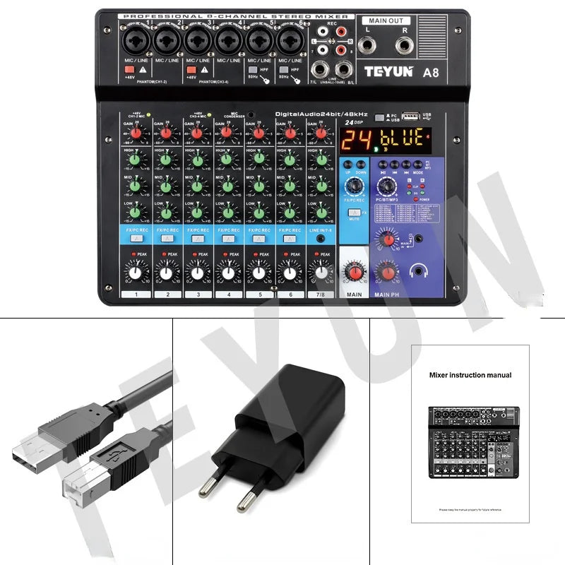 TEYUN 8-channel Professional Portable Mixer Sound