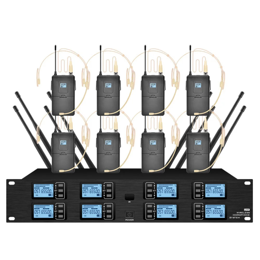 Professional UHF wireless microphone system 8 channel