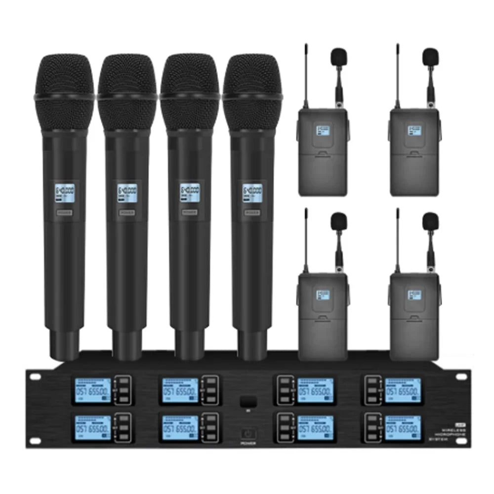 Professional UHF wireless microphone system 8 channel