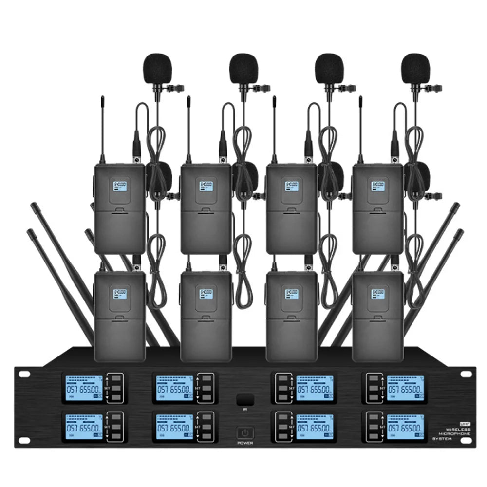 Professional UHF wireless microphone system 8 channel